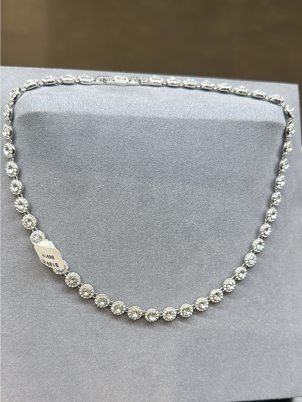 Swarosvki Classic Silver Halo Tennis Necklace - White Crystal
